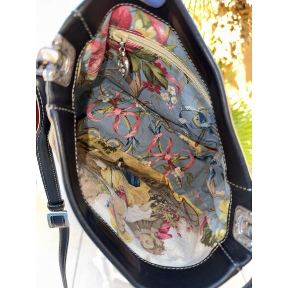 Brighton Reversible Tapestry Leather Crossbody Shoulder Bag Heart Charm Boho Vtg - Picture 14 of 14